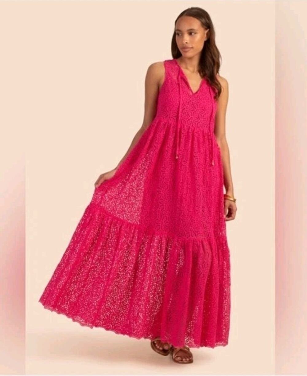 TRINA TURK La Vida Pink Lace Sleeveless Maxi Beach Dress 2pc Lined Women's XS